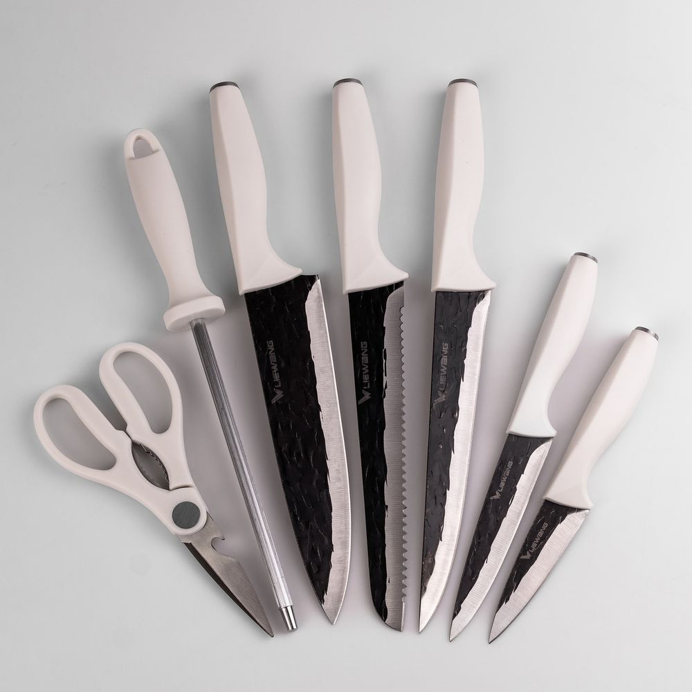 Набір кухонних ножів на підставці 7 предметів Білий