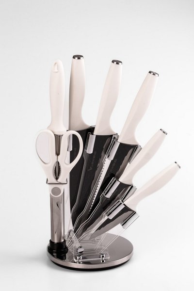 Набор кухонных ножей на подставке 7 предметов Белый