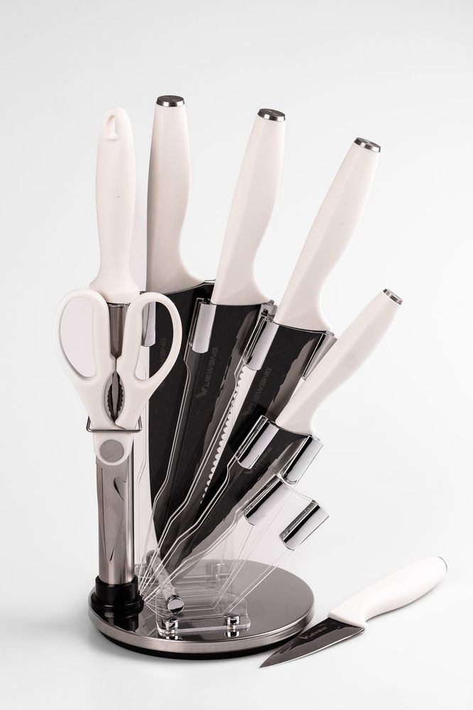 Набір кухонних ножів на підставці 7 предметів Білий