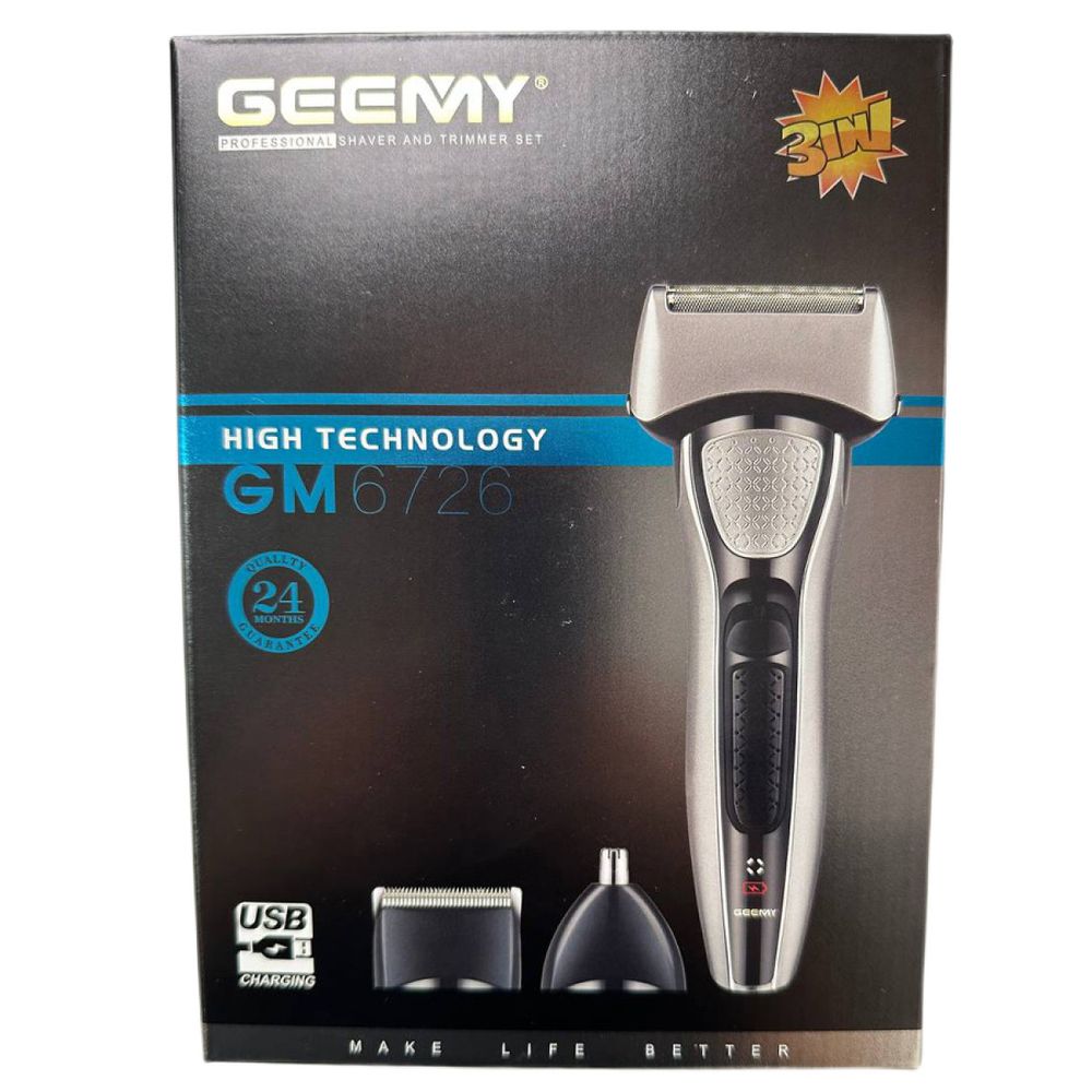 Электробритва портативная профессиональная мужская с насадками, шейная бритва для сухого бритья Geemy GM-6726