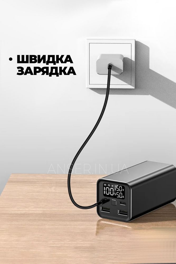 Мощный Power Bank для ноутбука 65W 20000mAh XO PB97 с дисплеем и быстрой зарядкой