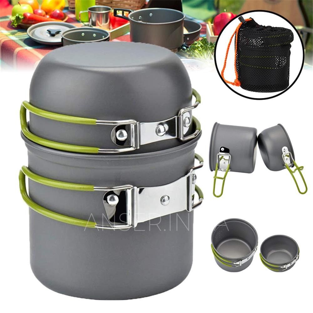 Набор туристической посуды Cooking Set DS-101, зеленые ручки