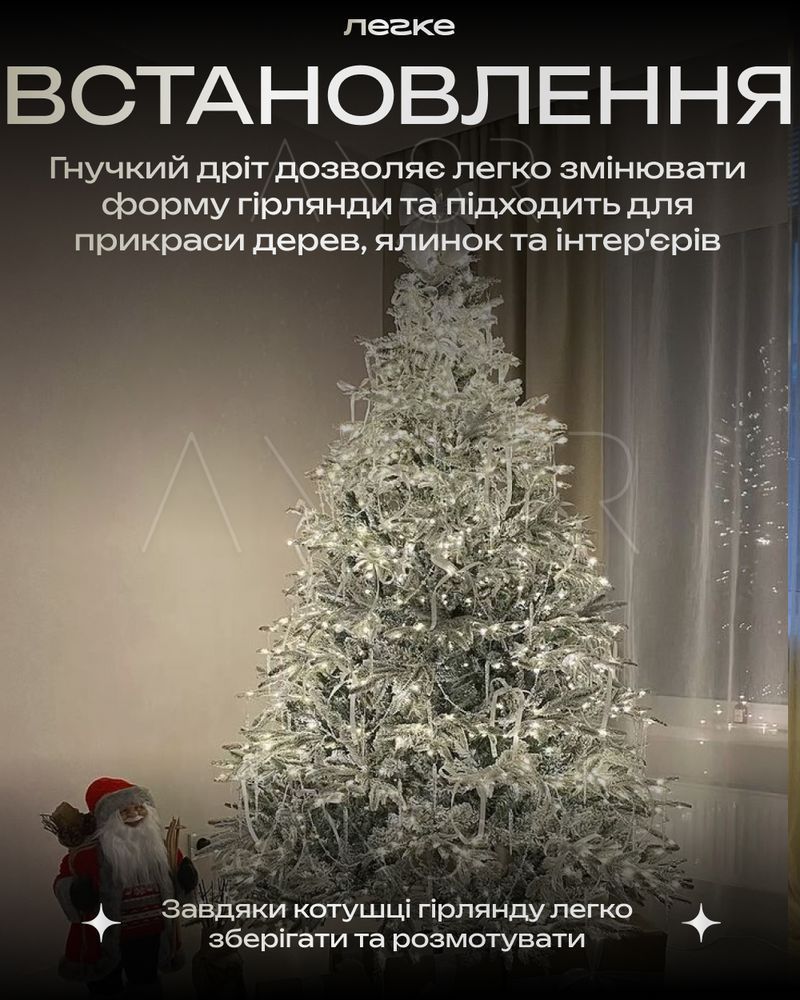 Гирлянда Роса 50 м - белый свет, зеленая нить, пульт, 8 режимов &mdash; оригинальное фото из магазина ANSER.IN.UA