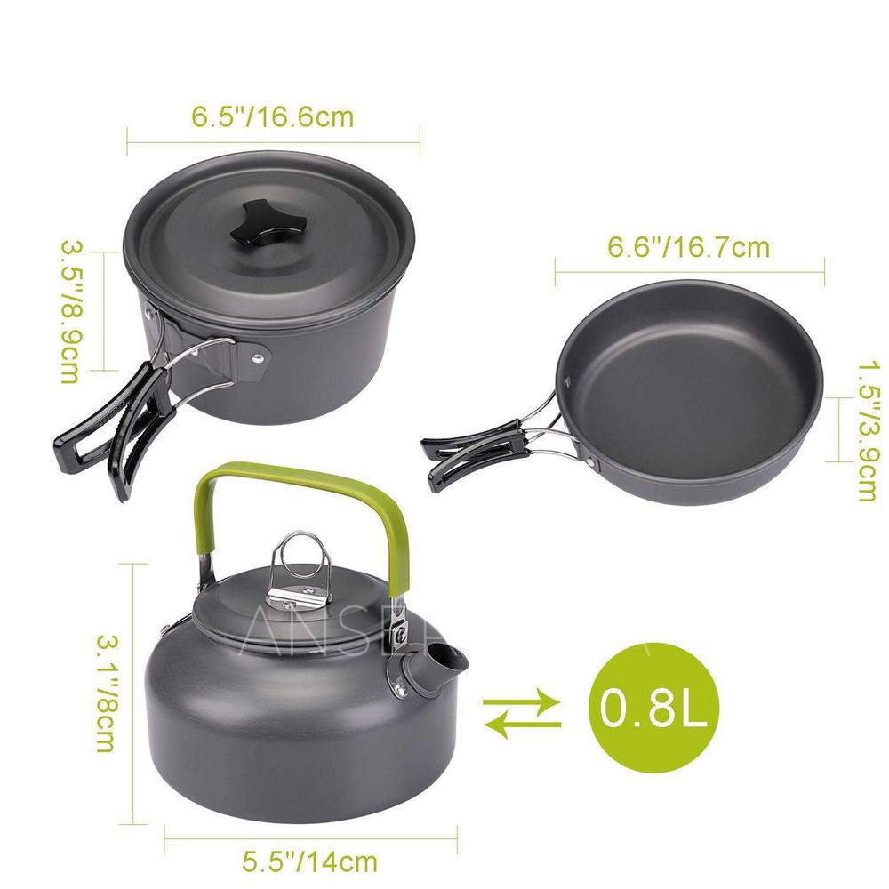 Набор туристической посуды Cooking Set DS-308, зеленые ручки