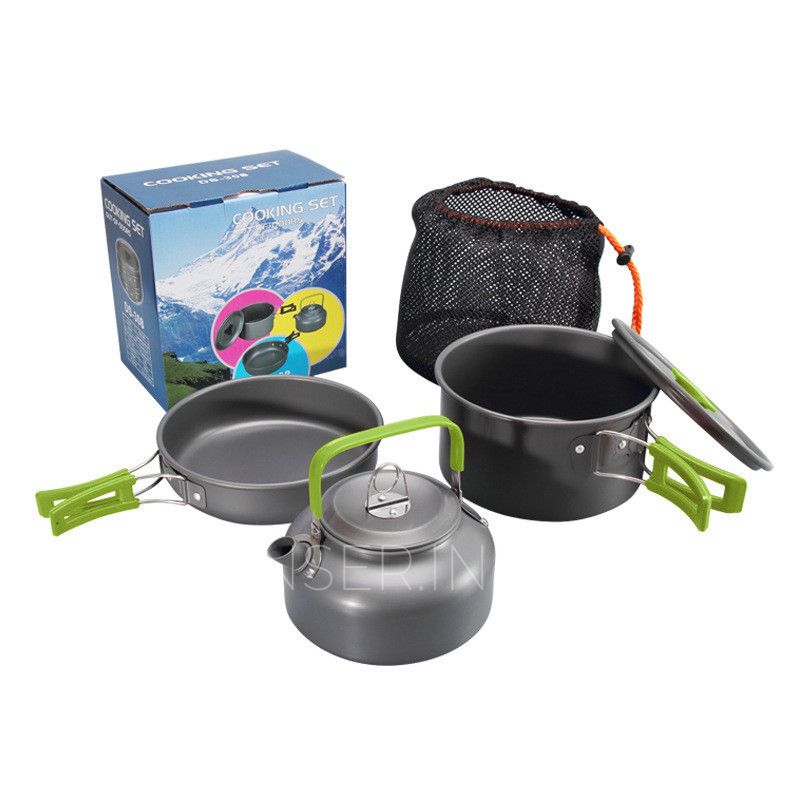 Набор туристической посуды Cooking Set DS-308, зеленые ручки