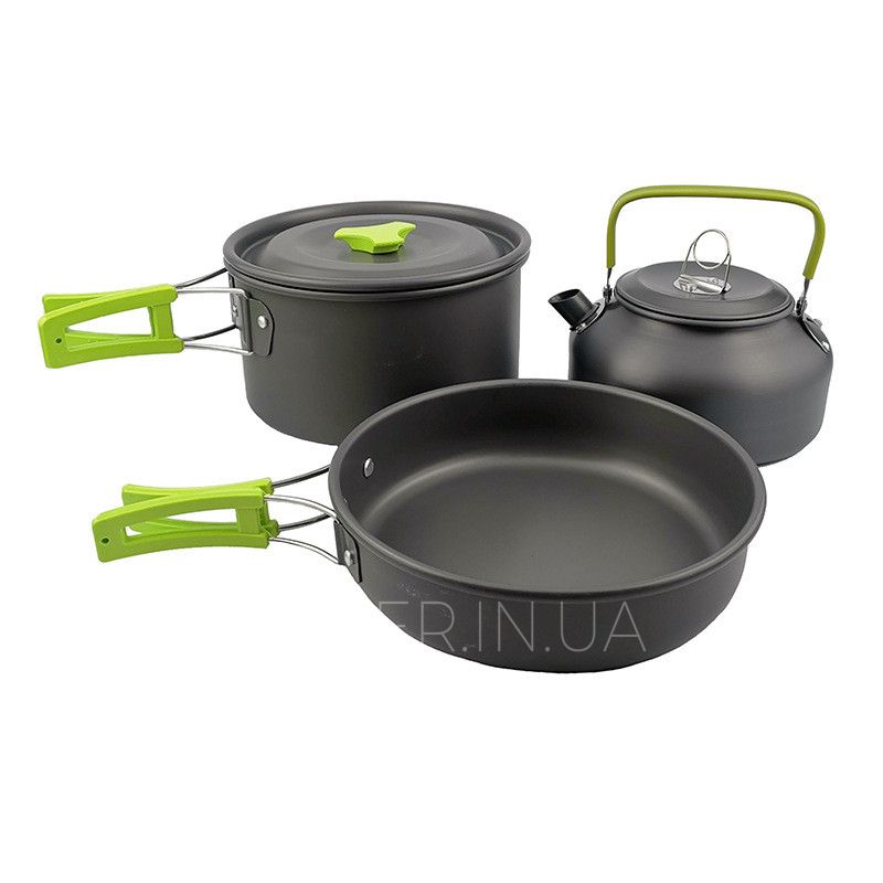 Набор туристической посуды Cooking Set DS-308, зеленые ручки