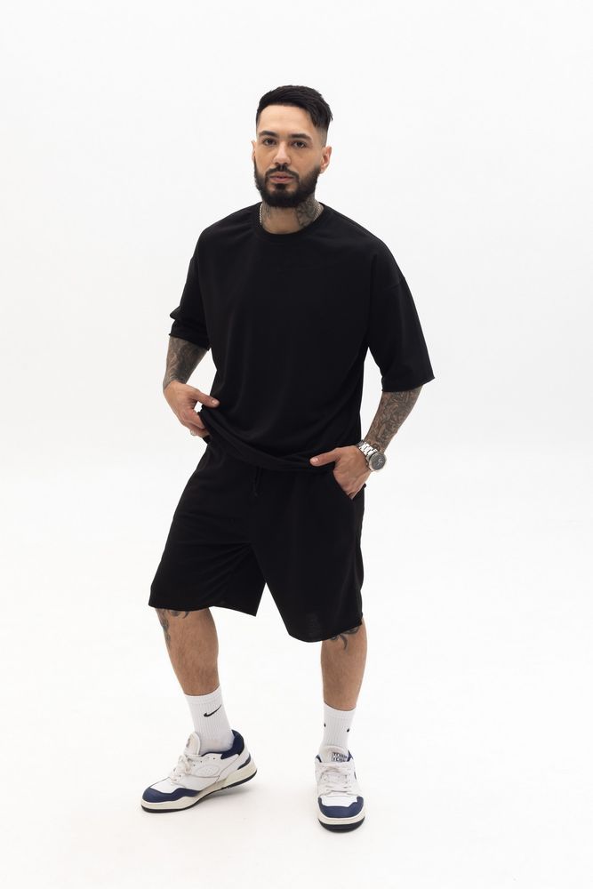 Літній чоловічий костюм Comfort Kit шорти та футболка чорний оверсайз розмір S