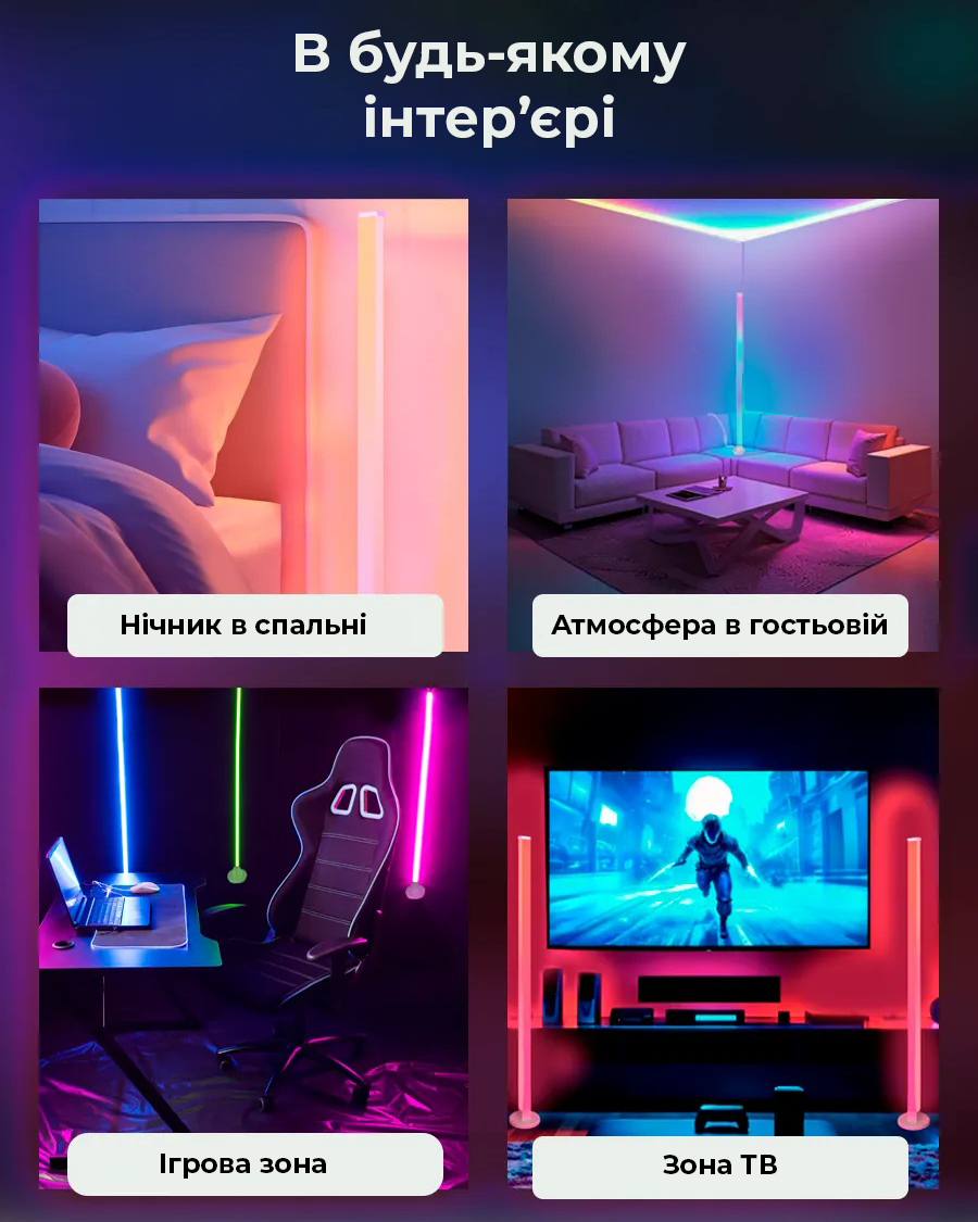 Умная лампа в разных зонах интерьера — спальня, гостиная, игровая, ТВ