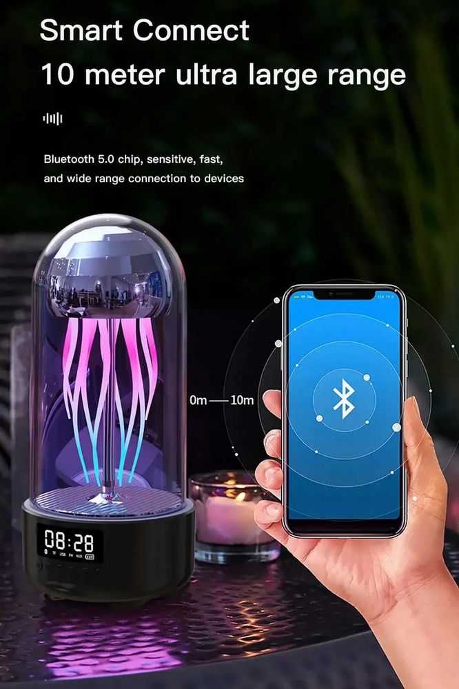 Портативна Smart колонка-нічник Медуза з годинником та підсвіткою Bluetooth