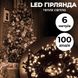 Светодиодная гирлянда нить 6м на 100 LED черный провод 8 режимов Желтая фото № 1