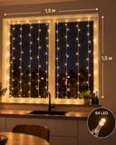 Гірлянда-штора 1,5х1,5 м з яскравими LED, білий провід, теплий білий, 64 LED &mdash; оригінальне фото з магазину ANSER.IN.UA
