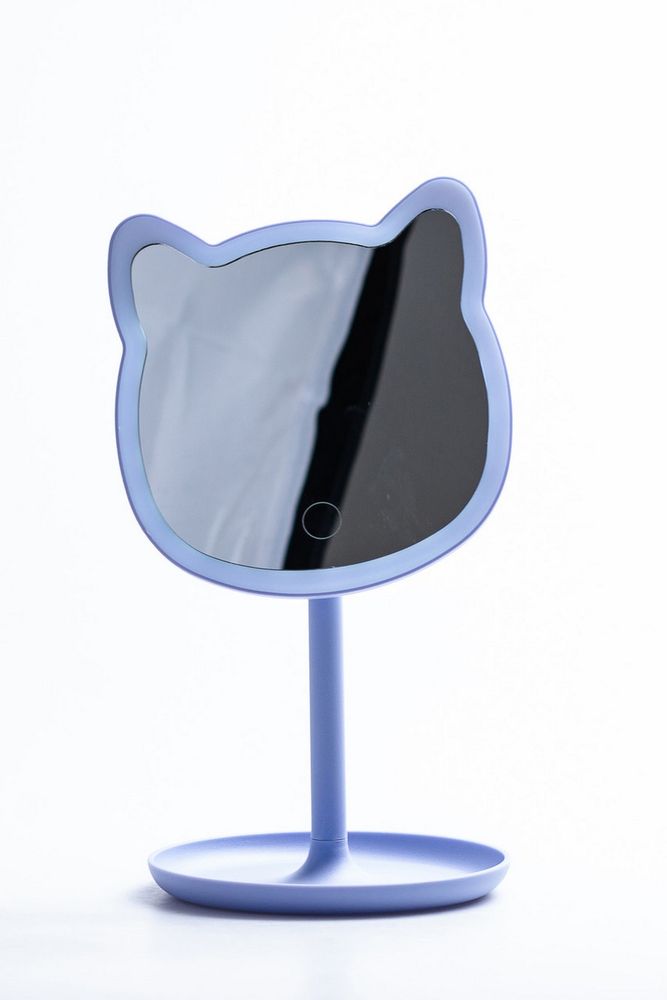 Дзеркало настільне у формі котика з led підсвіткою для макіяжу Синій