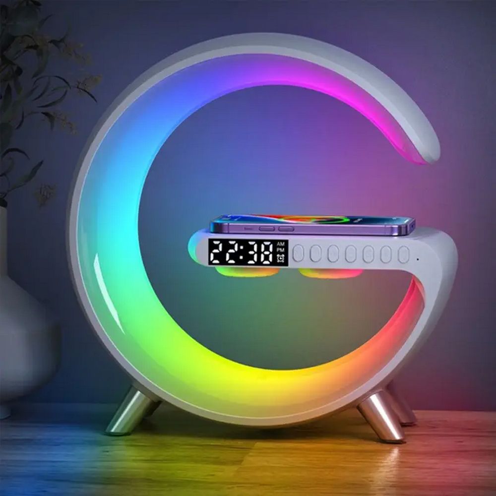 Настільна смарт лампа-нічник з бездротовою зарядкою 15W, Bluetooth-колонкою та годинником RGB Light mini
