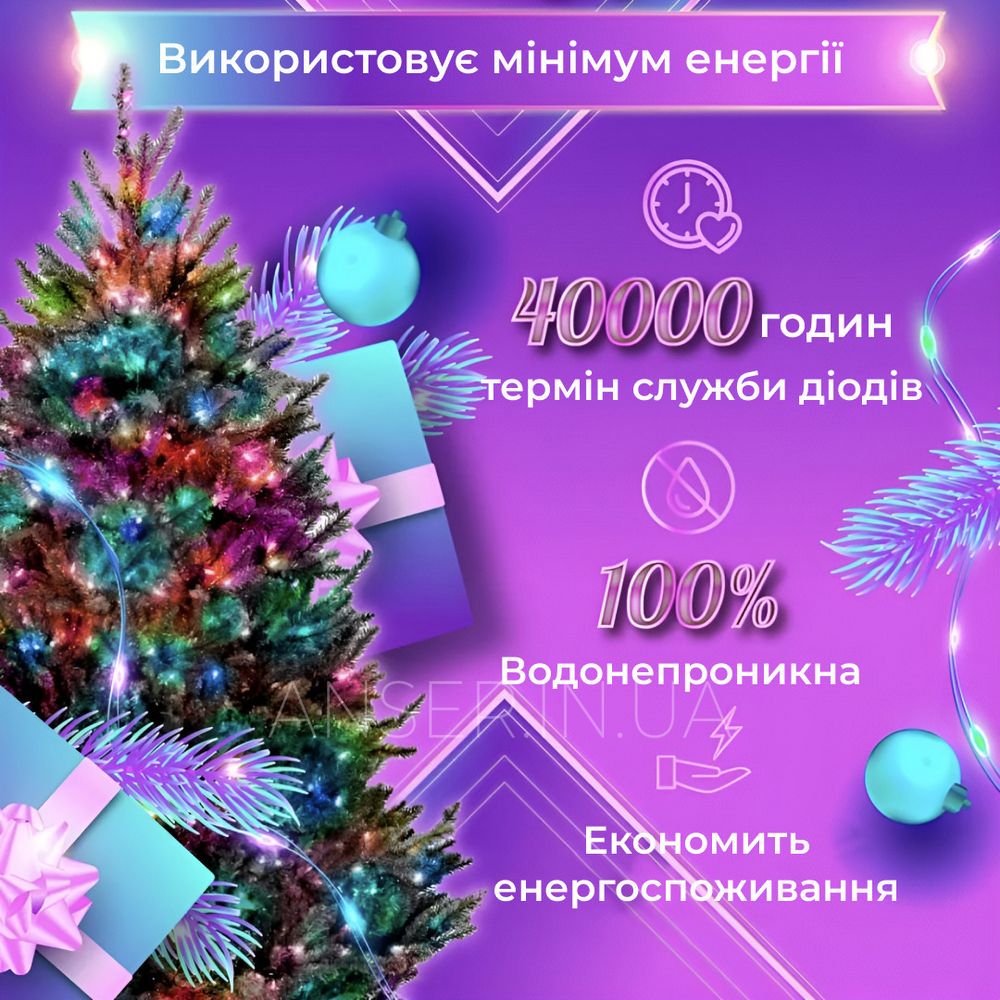 Гірлянда Роса нитка 50 м. 500 LED з пультом RGB