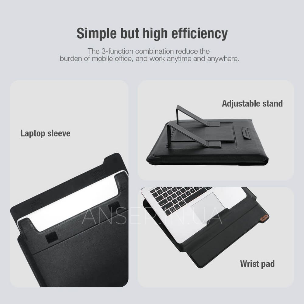 Шкіряний чохол-конверт з підставкою Nillkin Versatile Laptop Sleeve MacBook 16.1(Horizontal design) - Black