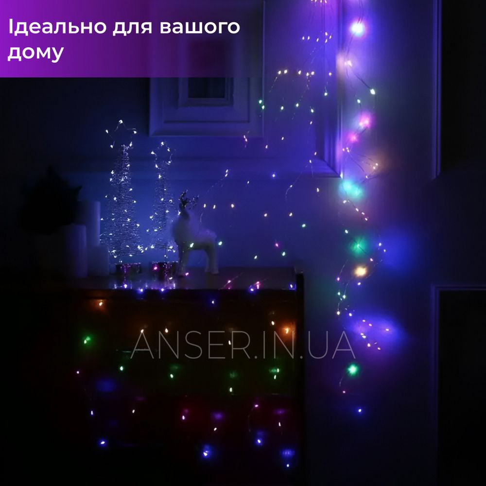 Гирлянда Роса на батарейках 3 метра 30 LED медный провод RGB