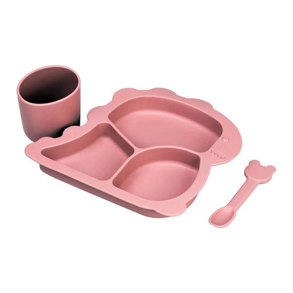 Набір силіконового посуду для прикорму дітей на присосці, 3 предмети - Рожевий
