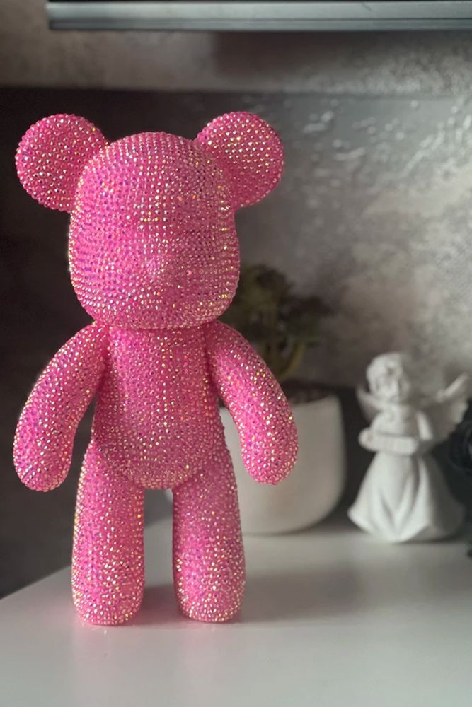 Ведмедик зі стразами для ручної роботи алмазна мозаїка 23 см Pink