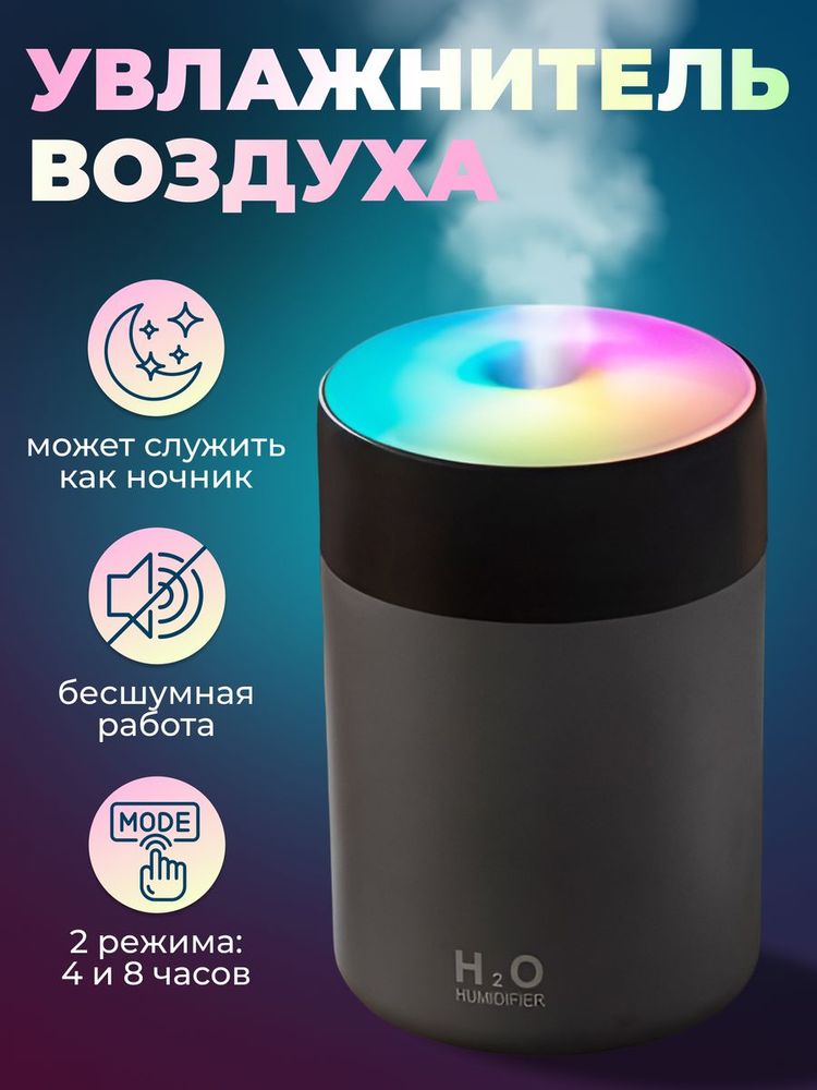 Увлажнитель воздуха для дома портативный детский USB 300 мл ароматический диффузор с подсветкой Серый