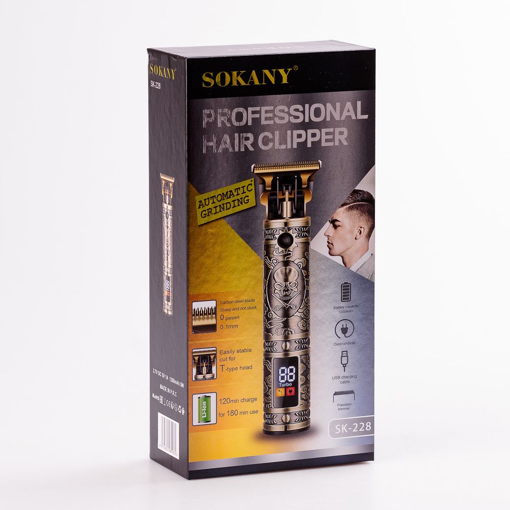 Трехмерный профессиональный аккумуляторный с насадками и USB машинка для стрижки беспроводная Sokany SK-228