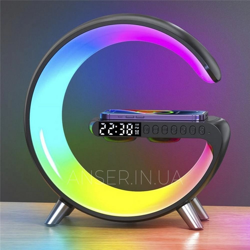 Лампа-ночник G-Lamp с беспроводной зарядкой 15W, Bluetooth-колонкой и часами RGB Night Light