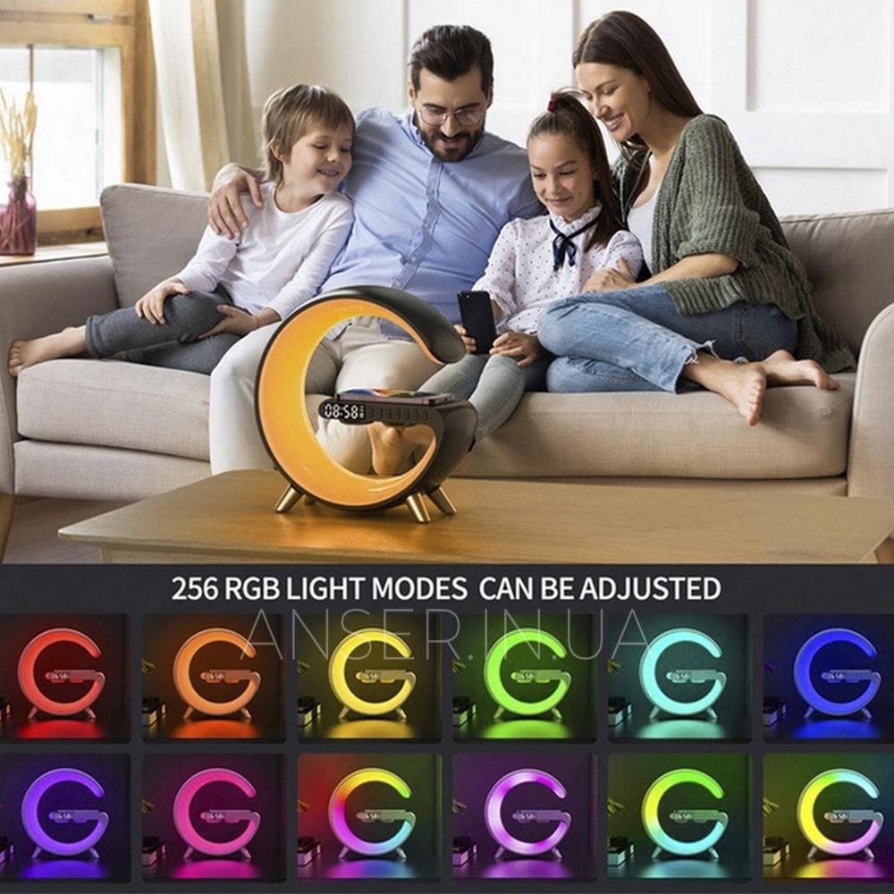 Лампа-ночник G-Lamp с беспроводной зарядкой 15W, Bluetooth-колонкой и часами RGB Night Light