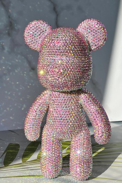 Ведмедик зі стразами для ручної роботи алмазна мозаїка 23 см Pink