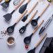Набір кухонного приладдя на підставці 19 штук кухонні аксесуари з силікону з бамбуковою ручкою Чорний фото № 3