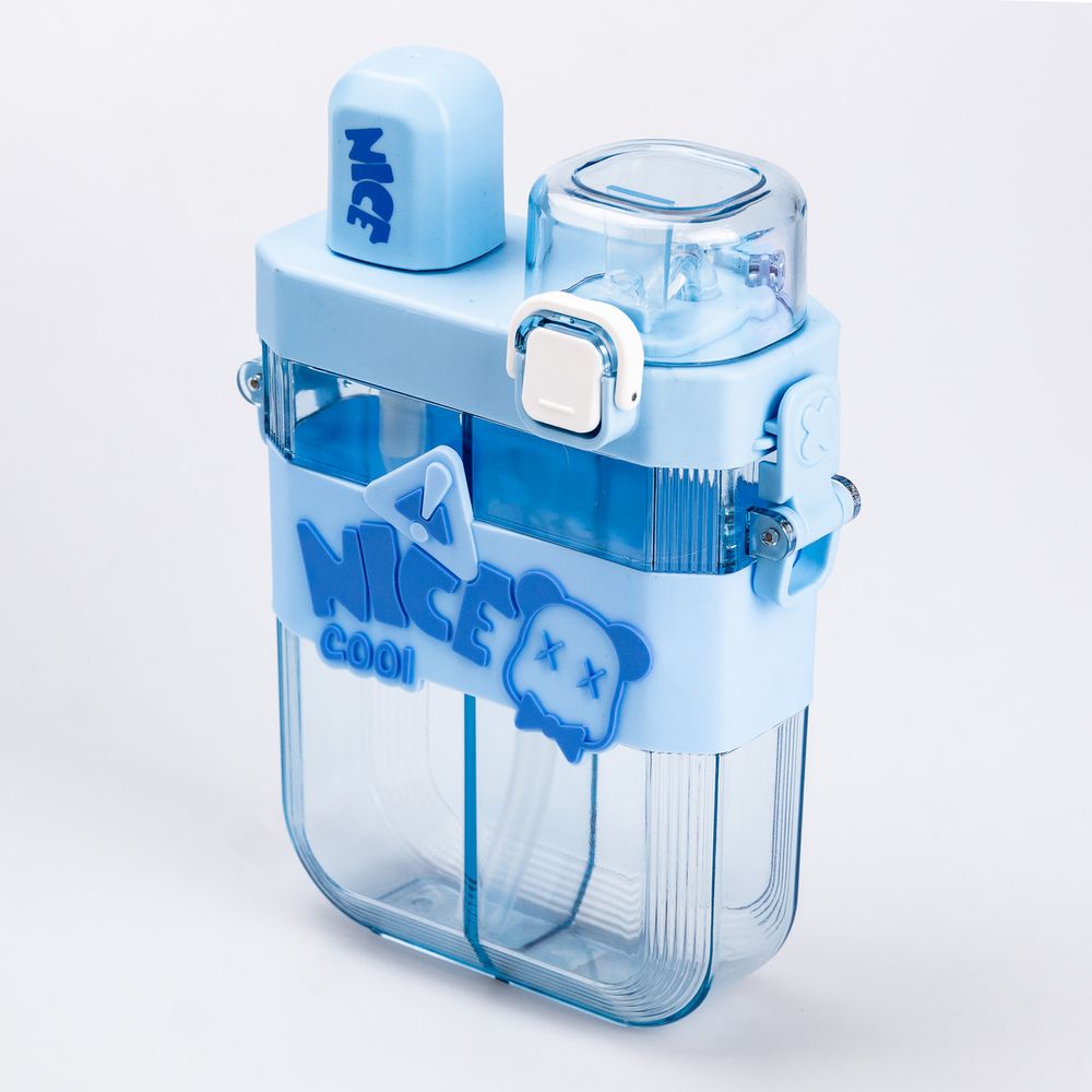 Пляшка для води подвійна Nice 620 мл з трубочкою та мундштуком, блакитний