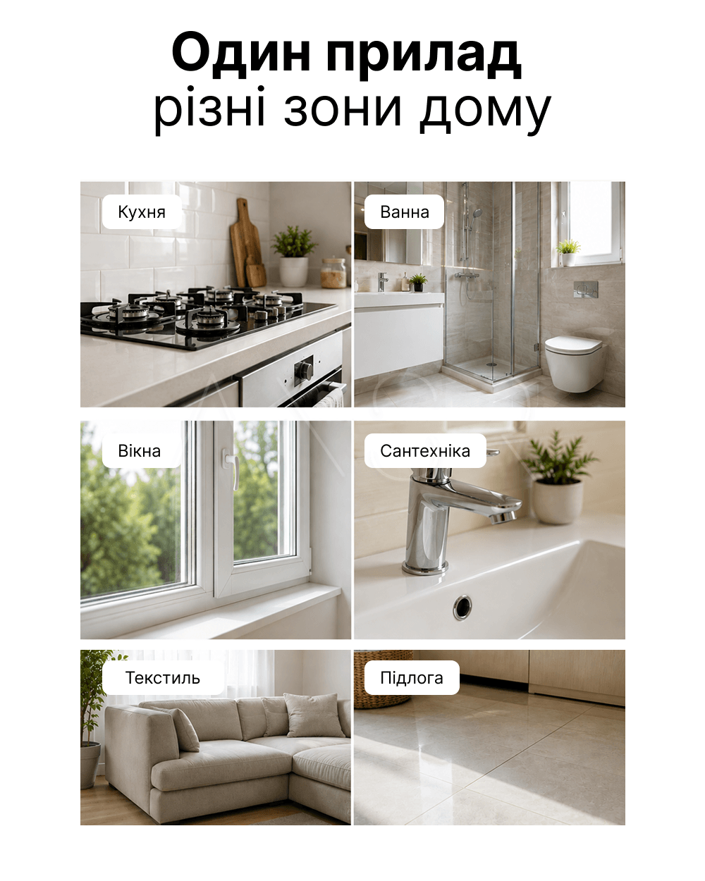 зоны дома для пароочистителя: кухня, ванная, окна, сантехника, текстиль, пол