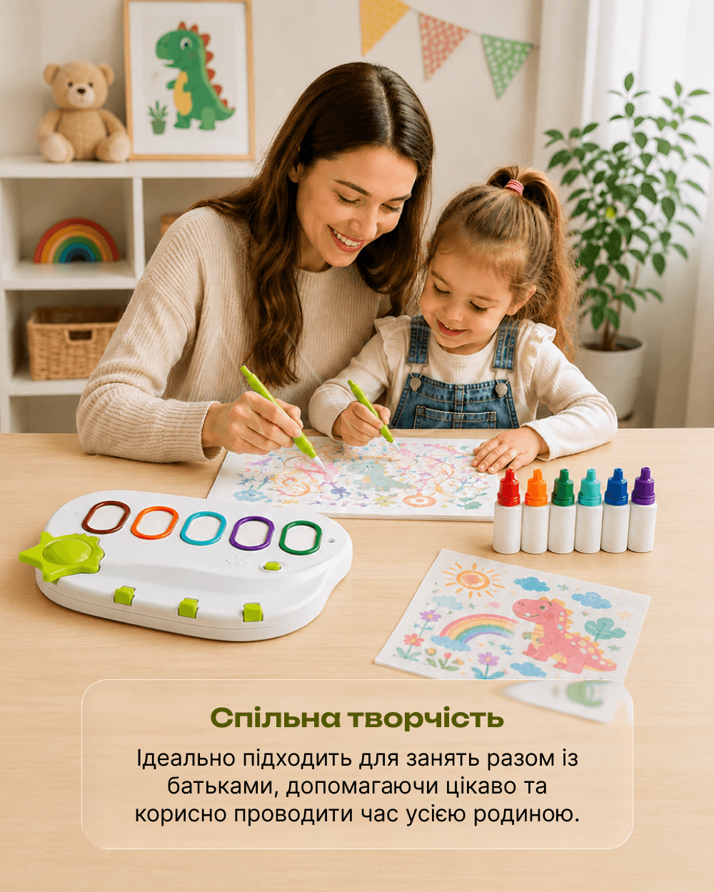 мама і донька разом малюють набором Magic Palette за столом