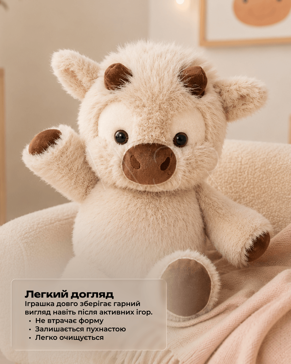 легкий догляд за плюшевим телятком після ігор
