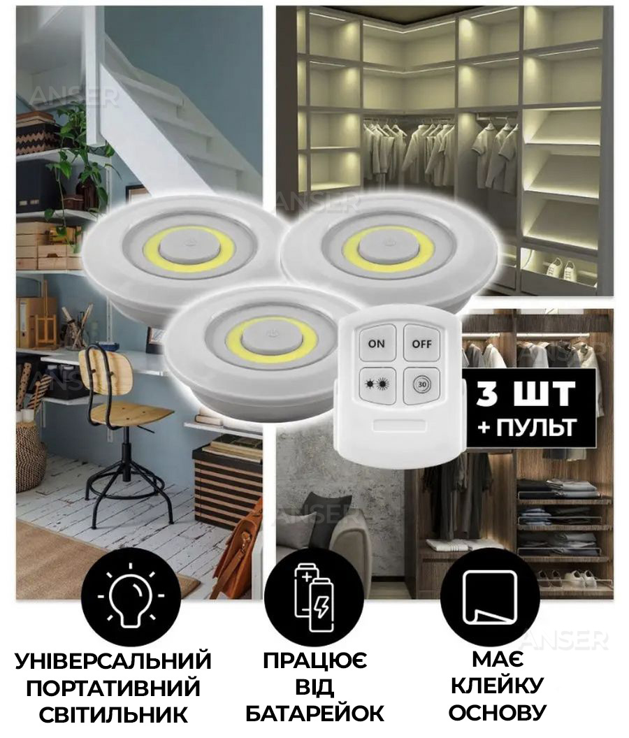 Набор из трёх LED светильников с пультом управления