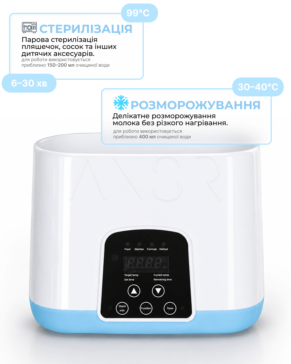 режими стерилізації та розморожування підігрівача для пляшечок